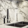 3000 sqft Townhouse - Highgate | Dornbracht kitchen brassware detail with Arabascato marble back splash | Interior Designers